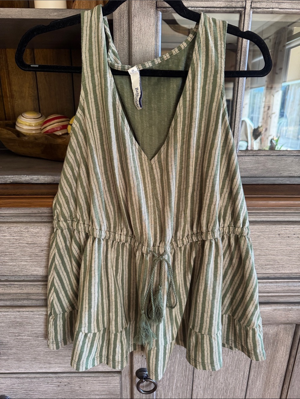 torrid Olive and Cream Striped V-Neck Drawstring Peplum Cami